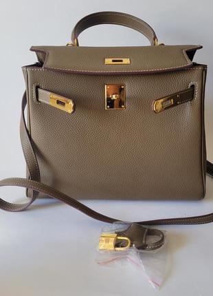 Шкіряна сумка аля hermes kelly,28 см,кава5 фото