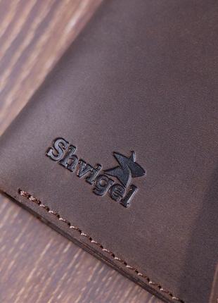 Вінтажне шкіряне портмоне shvigel 16613 коричневий8 фото