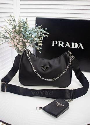 Сумочка жіноча prada чорна сумочка прада класика 2в1