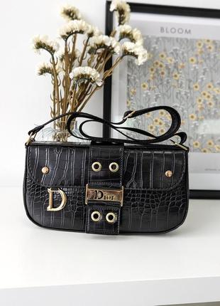 Сумка женская диор багет , сумка dior черный рептилия