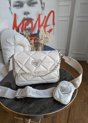 Сумка жіноча prada 2 в1 (прада) молочна