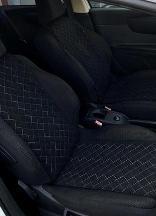 Накидки чохли на сидіння автомобіля з алькантари (еко-замша) вузькі чорні з білою прошивкою 2 шт