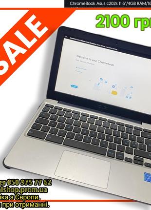 Chromebook asus c202s / 4gb/ ssd 16gb/ chromeos/ 11.6" / зарядное устройство