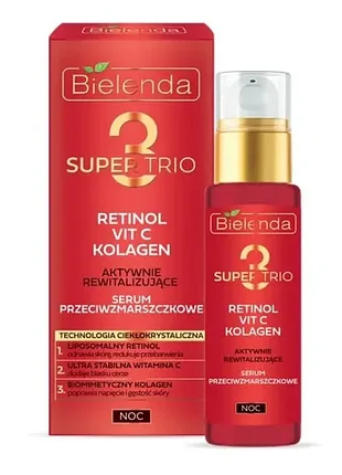Ночная сыворотка против морщинок для лица - super trio retinol + vit c + kolagen 30 ml