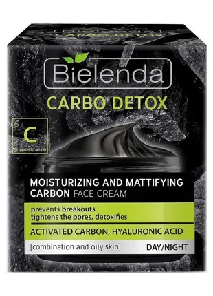 Матувальний крем для обличчя із вугіллям для жирної та комбінованої шкіри - bielenda carbo detox cre