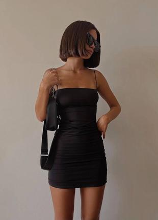 Міні сукня на брителях, крепдайвінг чорний та бєж4 фото