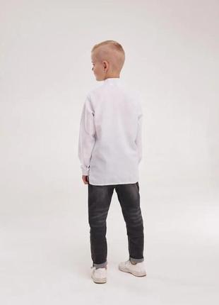 Рубашка-вышыванка для мальчика "звездочка" белая на белом5 фото