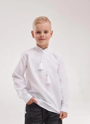 Рубашка-вышыванка для мальчика "звездочка" белая на белом6 фото