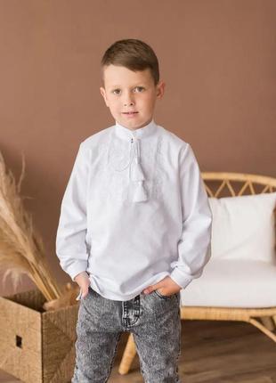 Рубашка-вишиванка для хлопчика "зіронька", біла по білому