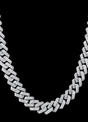 Мужская стальная цепочка, серебряная цепь на шею 12 мм с инкрустацией