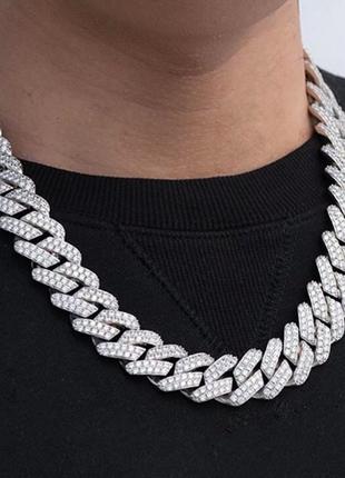 Мужская стальная цепочка, серебряная цепь на шею 12 мм с инкрустацией