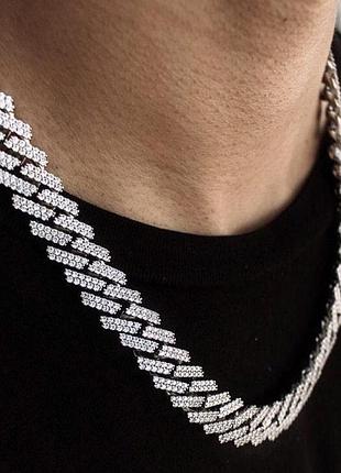 Мужская стальная цепочка, серебряная цепь на шею 12 мм с инкрустацией