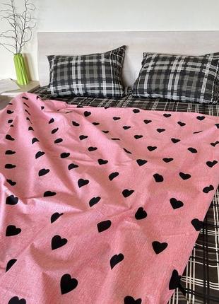 Комплект постельного белья в сердечки клеточку