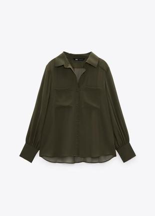 Полупрозрачная рубашка  zara с накладными карманами