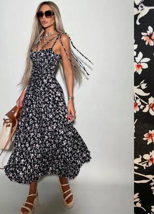 Черное женское платье миди в цветочный принт с разрезом женское длинное платье в цветы с разрезом4 фото