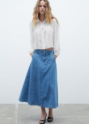 Zara укороченная рубашка сорочка блуза с прорезной вышивкой /прошва