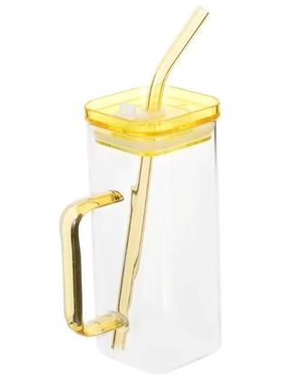 Чашка с трубочкой стекло 300 мл желтый