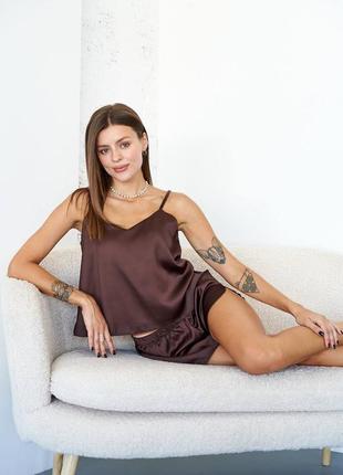 Пижама женская двойка майка и шорты шелк 6 цветов