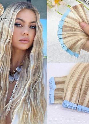 Натуральне волосся для нарощування на стрічках hair tape 10шт2 фото