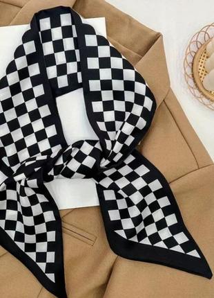 Твилли лента сатиновая платок на шею на голову на сумку в клетку черно-белый новый