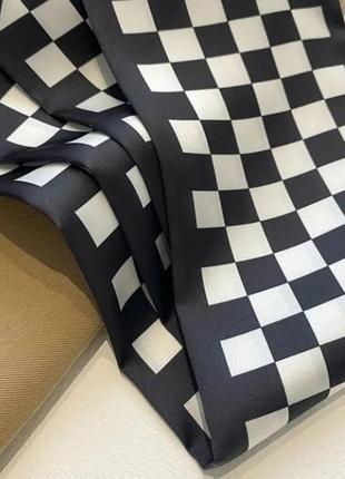 Твилли лента сатиновая платок на шею на голову на сумку в клетку черно-белый новый