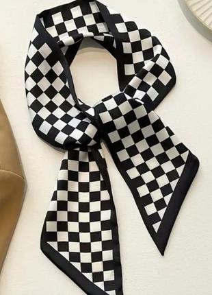 Твилли лента сатиновая платок на шею на голову на сумку в клетку черно-белый новый