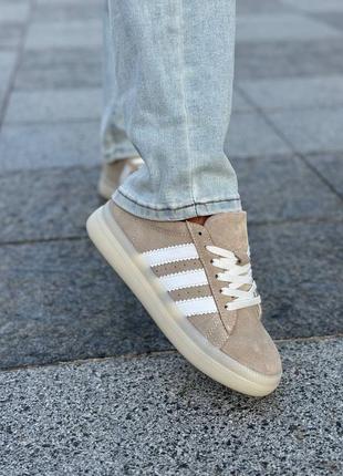 Кеды женские из натуральной замши, кроссовки бежевого цвета 10152