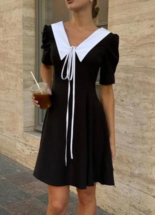 Сукня з білим комірцем, плаття чорне, вільного крою, з накладним коміром, чорно-біла...