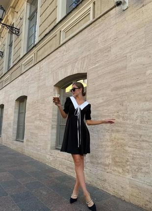 Сукня з білим комірцем, плаття чорне, вільного крою, з накладним коміром, чорно-біла...