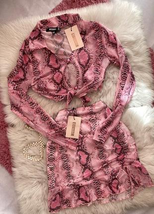 Костюм юбка топ розовый,анималистичный принт,missguided