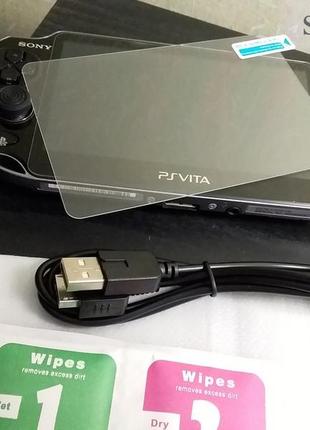 Защитное стекло на экран sony ps vita fat +usb зарядный кабель шнур psvita 1000 cable play station