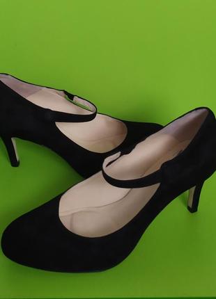 Замшевые чёрные туфли шпилька с перепонкой clarks, 5/38