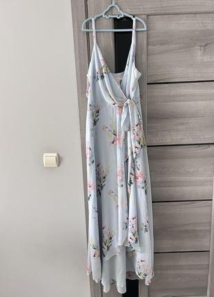 Шикарна сукня сарафан ted baker святкова голуба в квітковий принт міді на запах