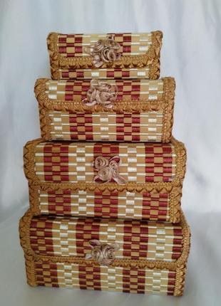 Шкатулки из соломки 4 шт разного размера/ шкатулки из соломки