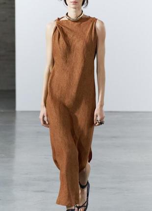 Лляна сукня мiдi zara original spain плаття зара сукня з льону зара сукнi мiдi зара