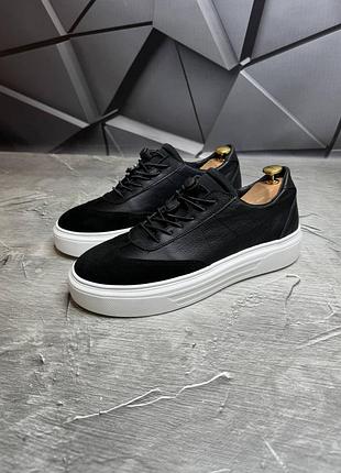 Стильные удобные мужские кеды натуральная кожа и замша, кроссовки мужские с эластичным...