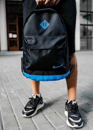 Рюкзак nike c кожаным дном черно-голубой3 фото