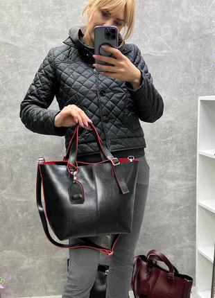 Жіноча стильна та якісна сумка з еко шкіри чорна6 фото