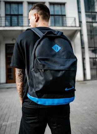 Рюкзак nike c кожаным дном черно-голубой1 фото