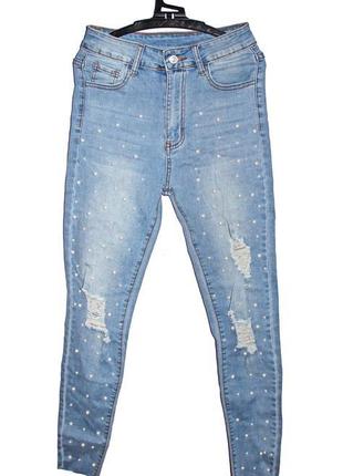Shein. англия. джинсы скини с элементами порезов и перламутровыми жемчужинами.2 фото
