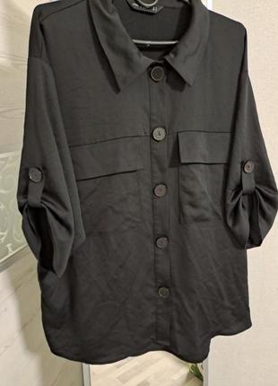 Рубашка блуза черная атласная3 фото