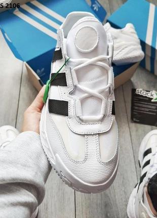 Кроссовки adidas niteball (белые) кожаные.подошва пена рефлективные топ качество!