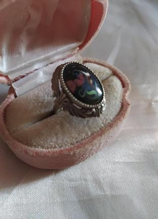 Кольцо винтаж времен ссср, мельхиор, роспись, р. 16.