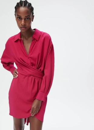 Эффектное ягодное натуральное платье-рубашка с узлом/рубашка платье из новой коллекции zar...