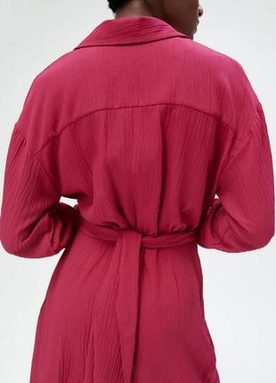 Эффектное ягодное натуральное платье-рубашка с узлом/рубашка платье из новой коллекции zar...