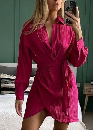 Эффектное ягодное натуральное платье-рубашка с узлом/рубашка платье из новой коллекции zar...