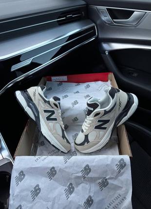 3 кольори🌈 мужские кроссовки в стиле new balance 990 v3 Сендалий беленс / демисезонные / летние, осенние / замша, сетка / черные, серые, белые, бежевые