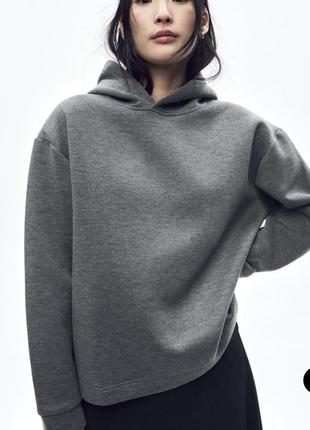 Худи кофта толстовка серая с капюшоном zara s
