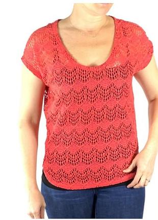 Кораловий мереживний топ блуза zara trafaluc р. m