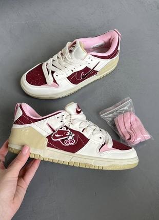 🍒 трендові жіночі кросівки nike sb dunk low бежеві з бордовим / найк сб данк демісезонні на весну, літо, осінь / женские кроссовки данки кеды